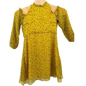 Sam Edelman Yellow Floral Cold Shoulder Ruffle Neck Dress Size 8 Womens